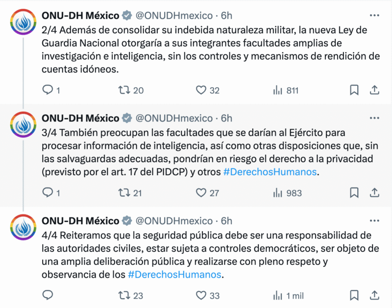 Posicionamiento de ONUDH sobre las reformas en materia de seguridad